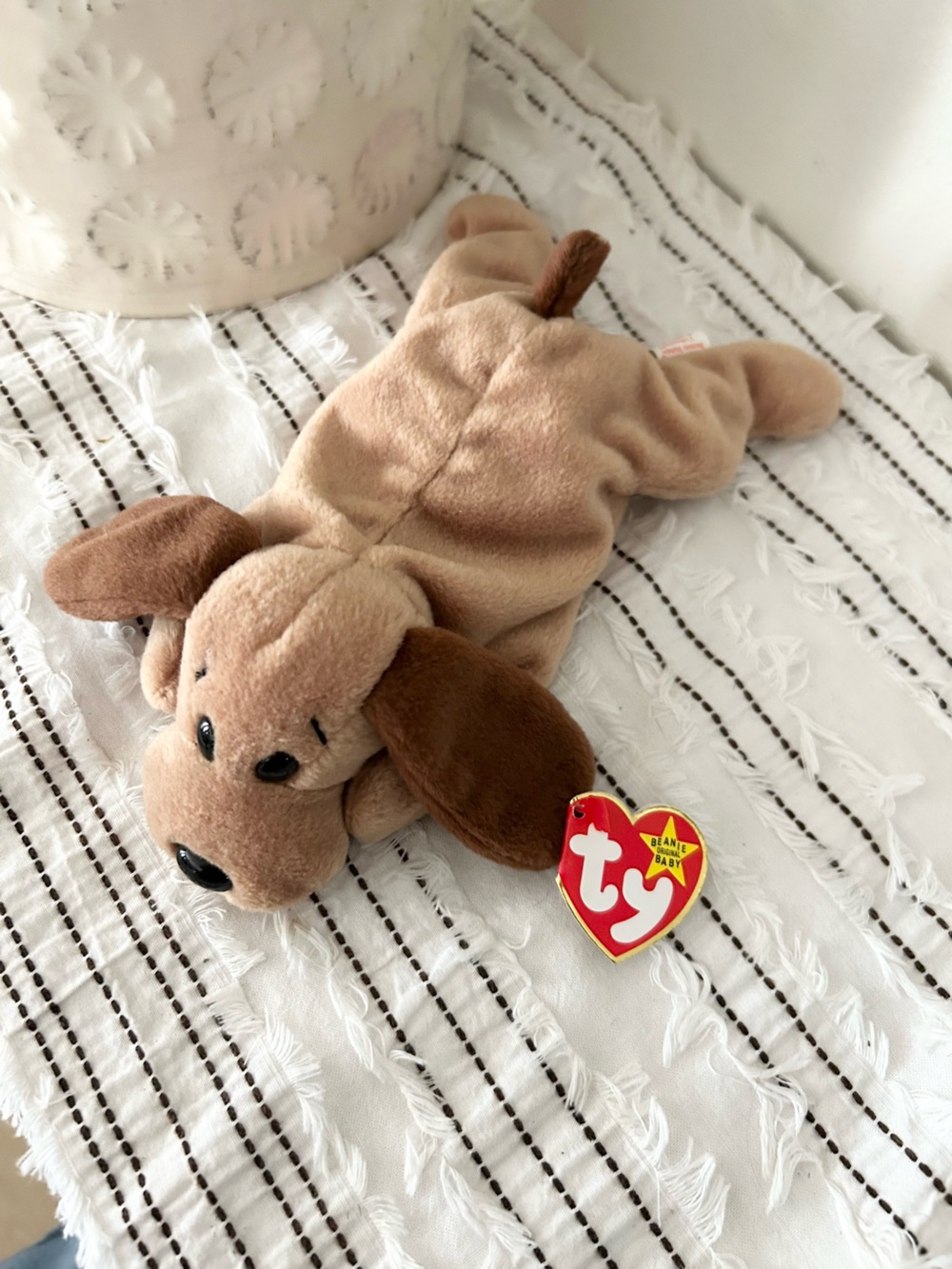 Vintage 1994 Ty Beanie Baby Bones Dog Tan Brown Retired PVC